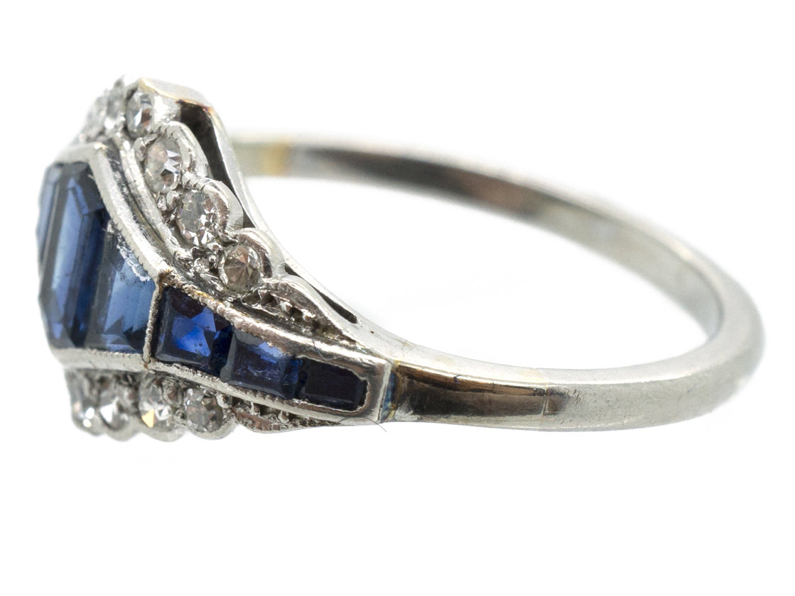 Orange Princess Cut Sapphire and Diamond Art Deco Design Platinum Ring main image 0