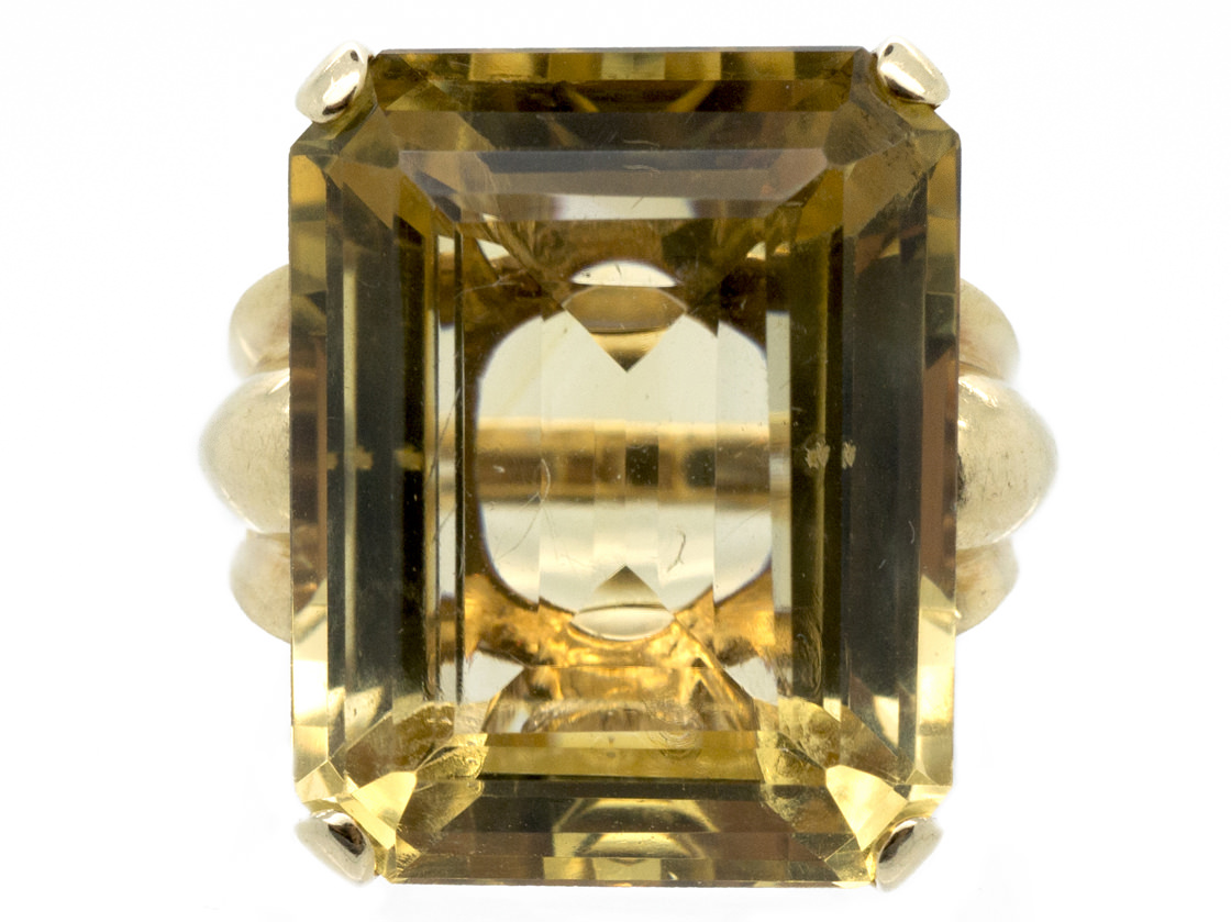 Large 14ct Gold Rectangular Retro Citrine Ring (223G) | The Antique ...