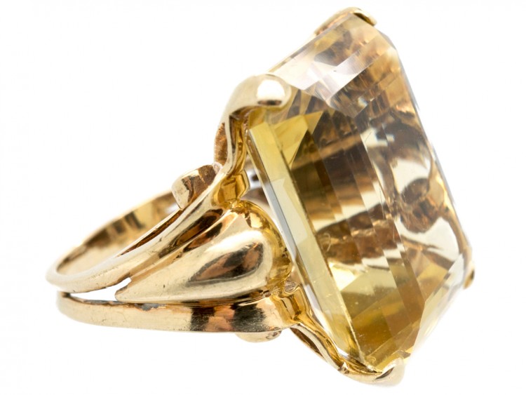 Large 14ct Gold Rectangular Retro Citrine Ring
