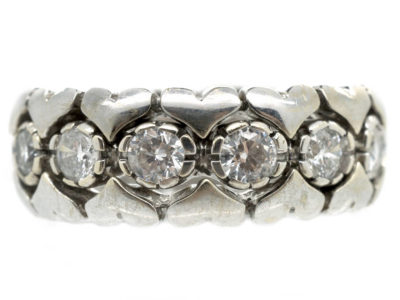 Triple Diamond & 18ct White Gold Hearts Eternity Ring