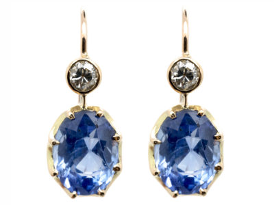 Edwardian 18ct Gold Ceylon Sapphire & Diamond Earrings