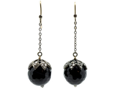 Edwardian Sardonyx & Diamond Drop Earrings