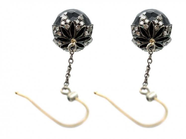 Edwardian Sardonyx & Diamond Drop Earrings