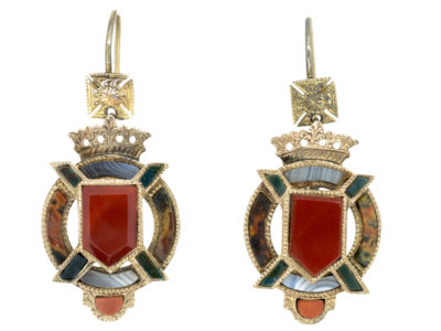 Victorian 9ct Gold Scottish Shield & Coronet Earrings