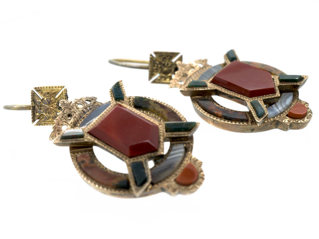 Victorian 9ct Gold Scottish Shield & Earrings (171G) The