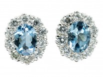 18ct Gold Aquamarine & Diamond Cluster Earrings