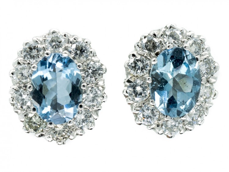 18ct Gold Aquamarine & Diamond Cluster Earrings
