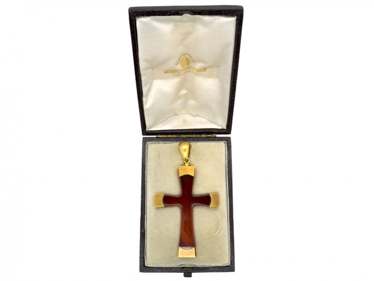 Victorian 18ct Gold & Blonde Tortoiseshell Cross in the Original Case