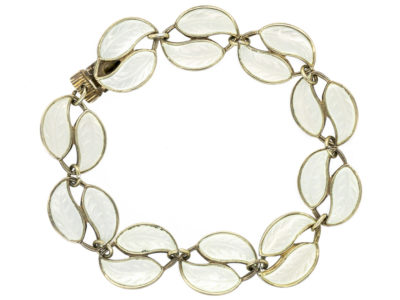 Silver & White Enamel Leaf Bracelet by Willy Winnaes for David Andersen