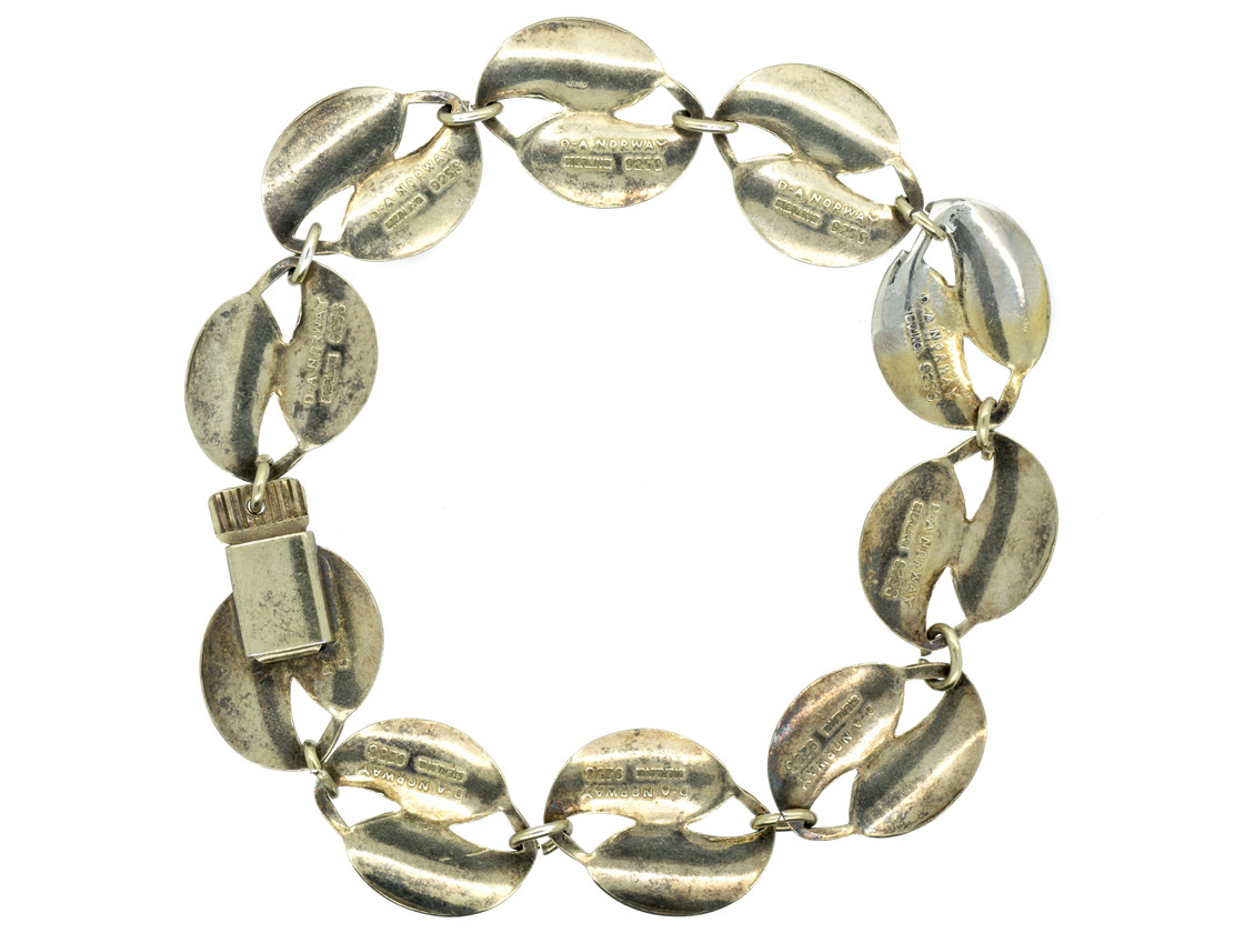 Silver & White Enamel Leaf Bracelet by Willy Winnaes for David Andersen ...