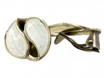 Silver & White Enamel Leaf Earrings by Willy Winnaes for David Andersen