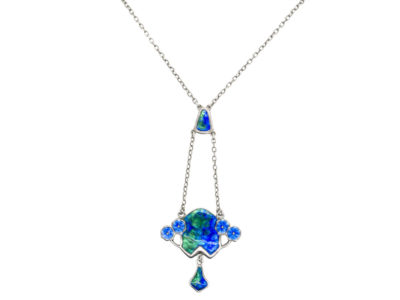 Art Nouveau Silver & Enamel Pendant on Chain by Charles Horner