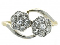 Edwardian Diamond Double Cluster 18ct Gold & Platinum Ring