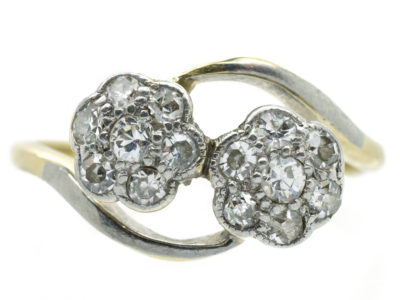 Edwardian Diamond Double Cluster 18ct Gold & Platinum Ring