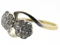 Edwardian Diamond Double Cluster 18ct Gold & Platinum Ring
