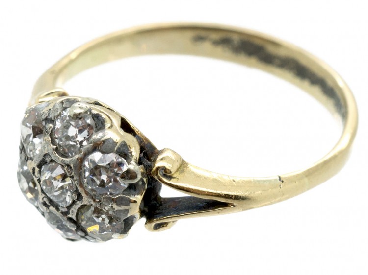 Edwardian 18ct Gold Old Mine Cut Diamond Cluster Ring