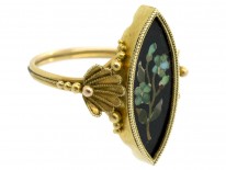 Victorian 18ct Gold Pietra Dura Forget Me Not Marquise Ring
