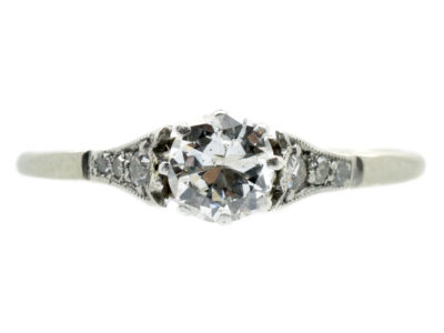 18ct White Gold & Platinum Diamond Solitaire Ring with Diamond Shoulders