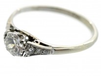 18ct White Gold & Platinum Diamond Solitaire Ring with Diamond Shoulders