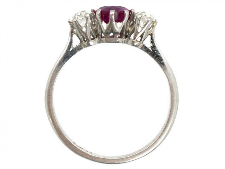 Art Deco Ruby & Diamond Three Stone Platinum Ring