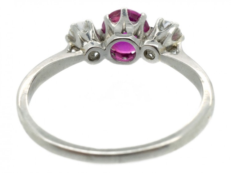 Art Deco Ruby & Diamond Three Stone Platinum Ring