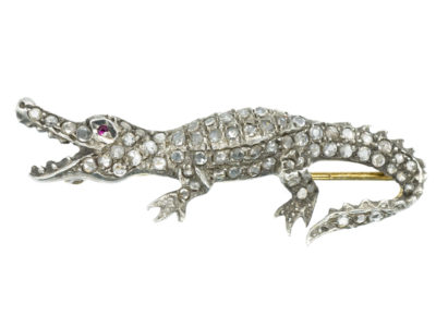 Diamond Set Alligator Brooch