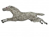 French Silver, Enamel & Paste Brooch of a Galloping Horse