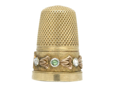 Victorian 15ct Three Colour Gold Thimble set with Emeralds & Rose Diamonds