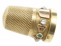 Victorian 15ct Three Colour Gold Thimble set with Emeralds & Rose Diamonds