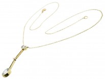 15ct Gold Art Deco Aquamarine & Natural Pearl Pendant on Chain