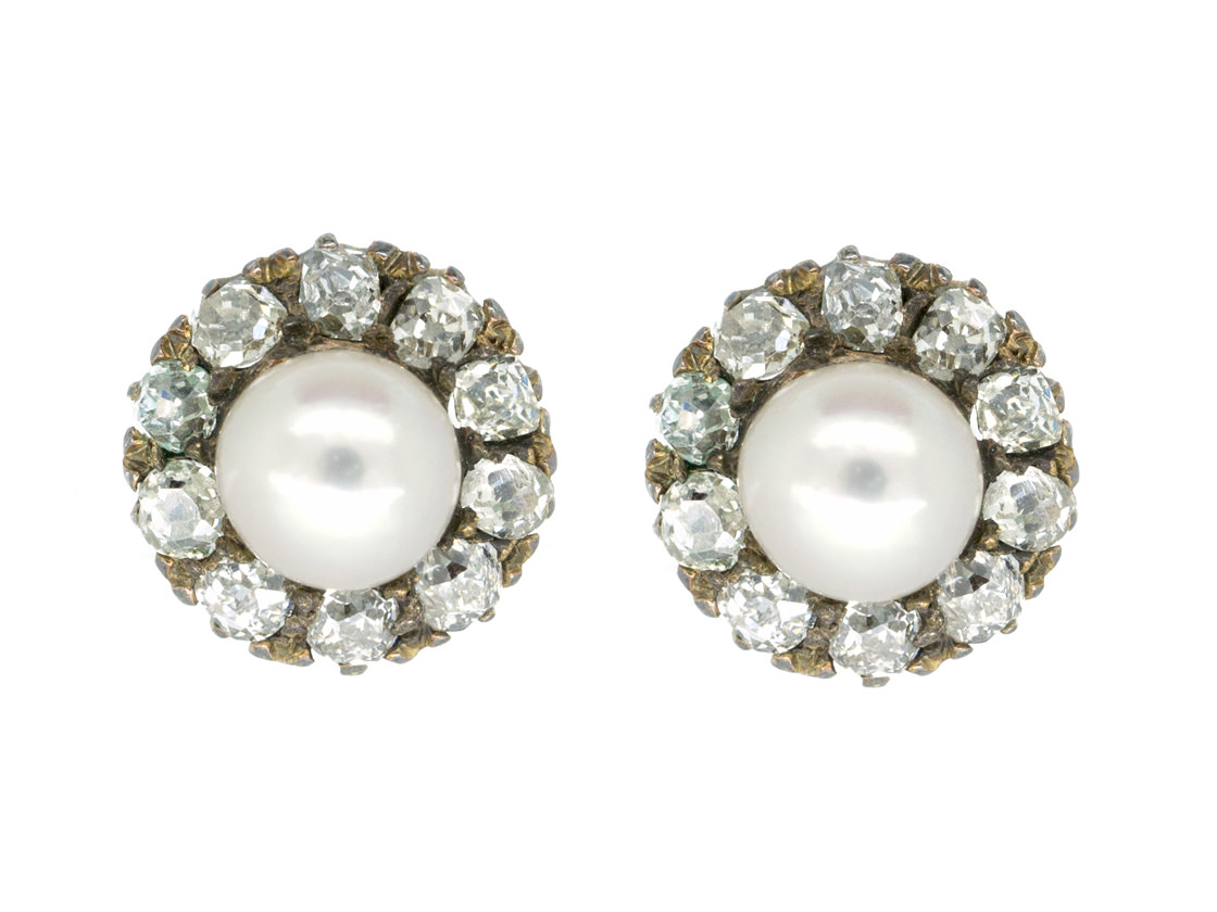 Edwardian Natural Pearl & Diamond Cluster Earrings (307G) The Antique