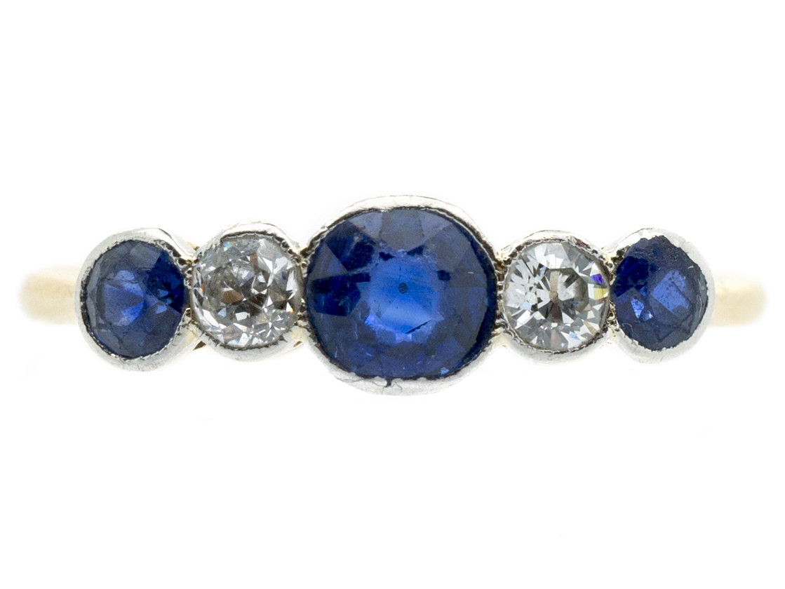 Five Stone Diamond & Sapphire Ring in 18ct White Gold (0.64ct tw.)