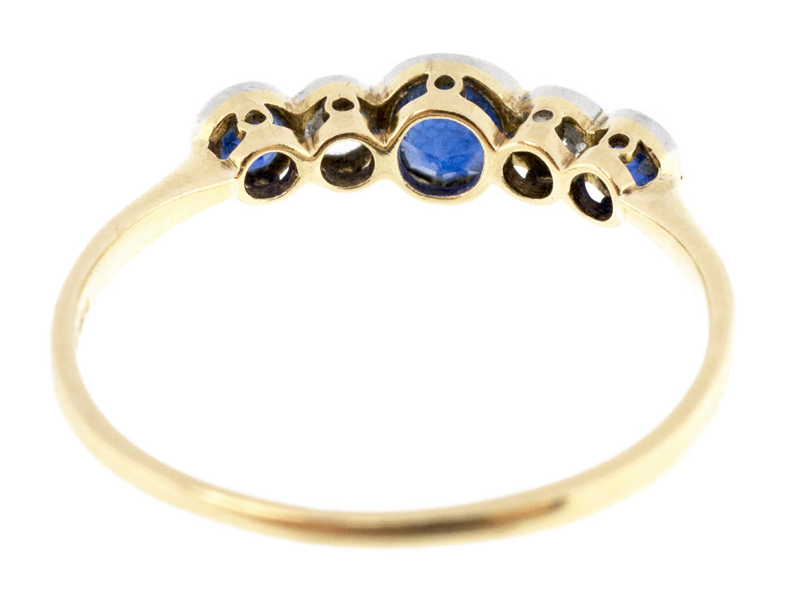 Five Stone Diamond & Sapphire Ring in 18ct Yellow & White Gold (0.65ct tw.) main image 1