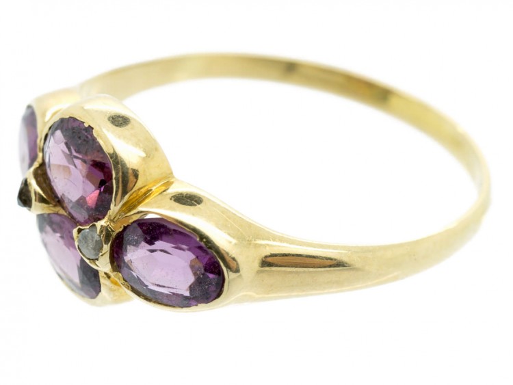 Victorian 15ct Gold Almandine Garnet & Rose Diamond Ring