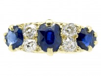 Edwardian 18ct Gold & Platinum Three Stone Sapphire & Diamond Ring