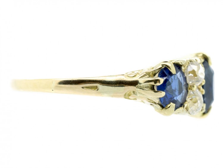 Edwardian 18ct Gold & Platinum Three Stone Sapphire & Diamond Ring