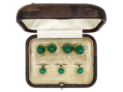 18ct Gold & Chrysoprase Cufflinks & Studs Set in Original Case