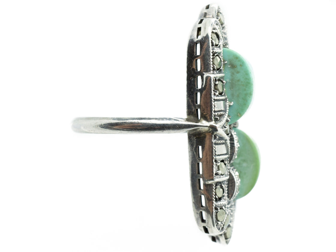 Art Deco Silver, Marcasite & Turquoise Rectangular Ring (985B/OJ) | The ...