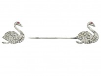 Edwardian Silver & Paste Surete Pin of Two Swans