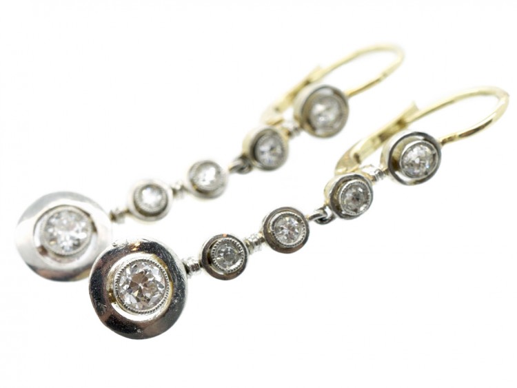 Art Deco Five Diamond Drop Earrings