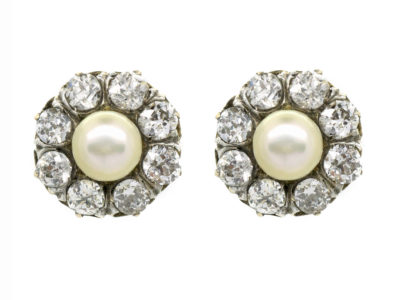 Natural Pearl & Diamond Cluster Earrings