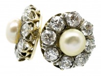 Natural Pearl & Diamond Cluster Earrings