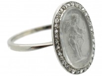 Edwardian Diamond & 18ct White Gold Rock Crystal Cupid with Bow Ring