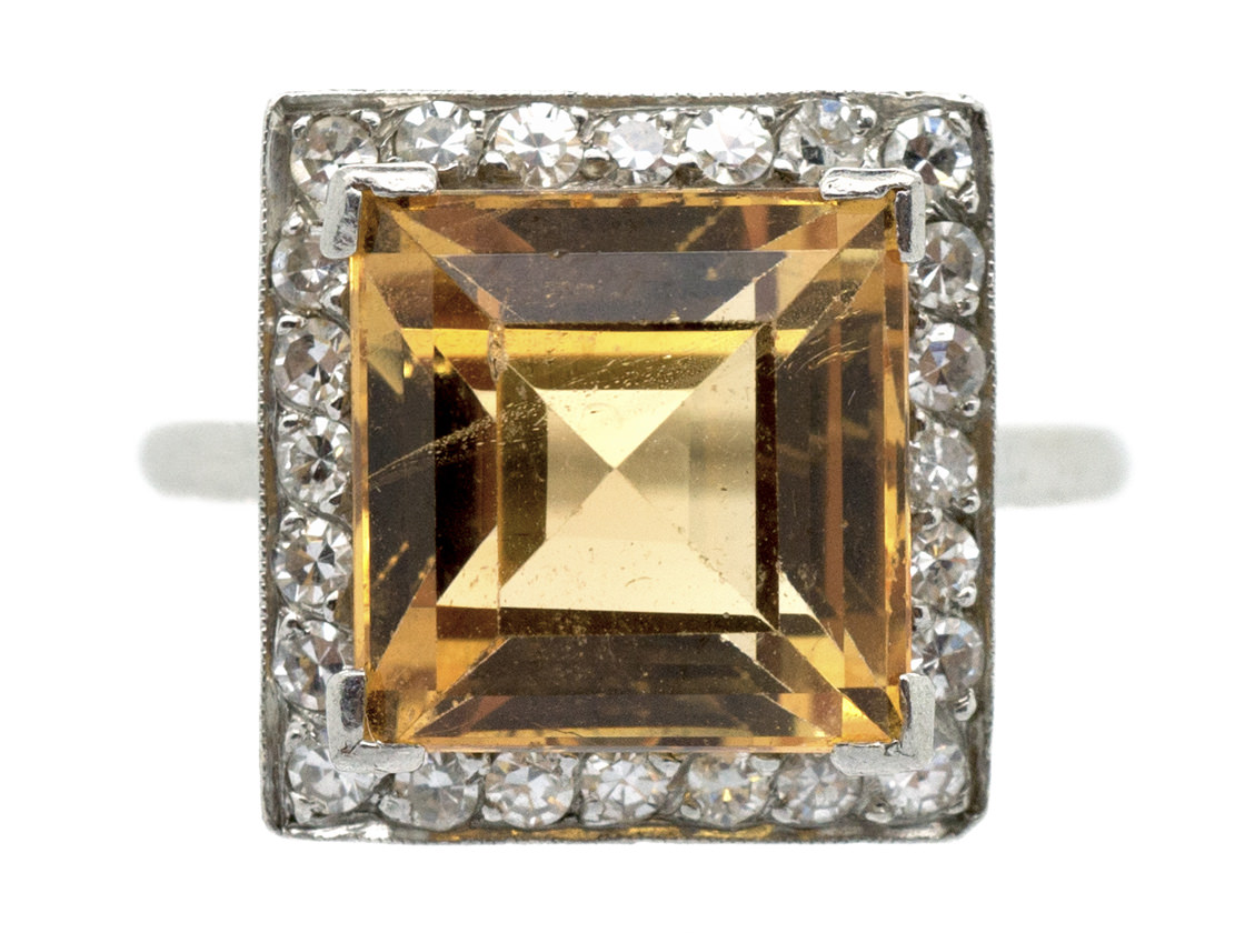 Art Deco Square Topaz & Diamond Ring (341G) | The Antique Jewellery Company