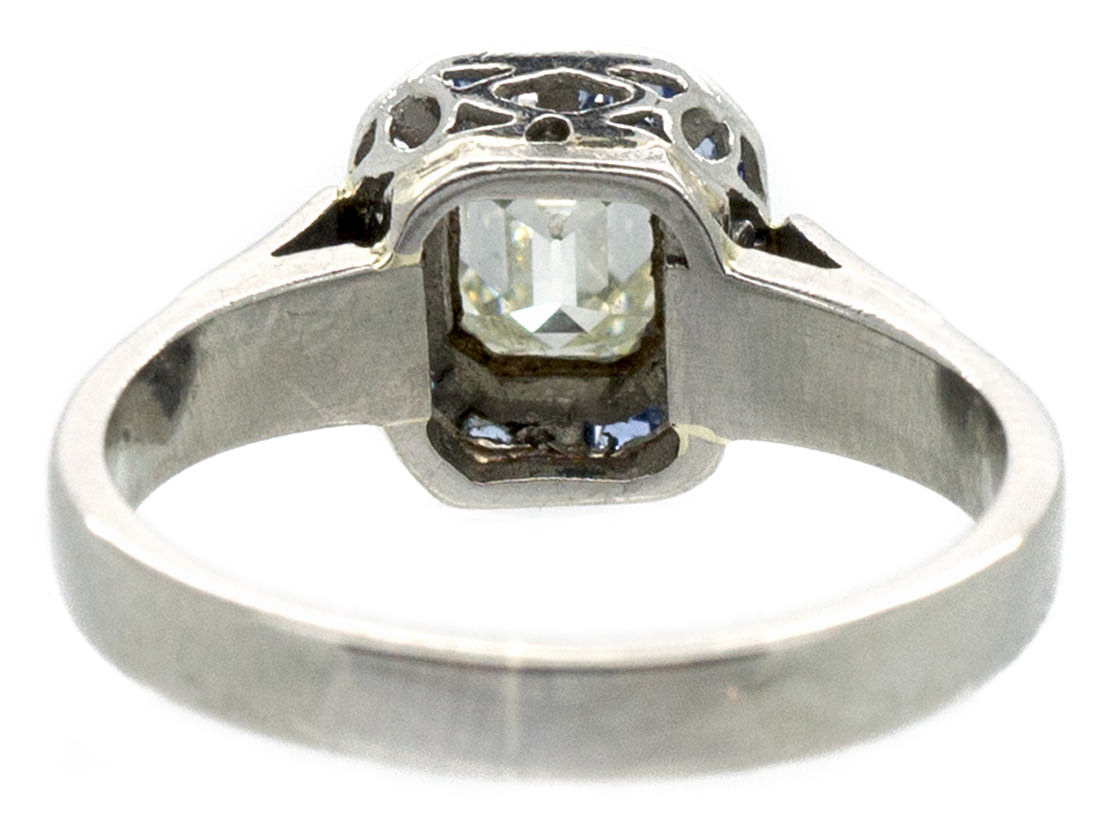 Bague De Fiançailles Art Déco En Or Blanc 18k - Diamant Naturel & Saphir De Laboratoire - Taille 6.5