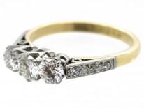 18ct Gold & Platinum Diamond Three Stone Ring with Diamond Set Shoulders