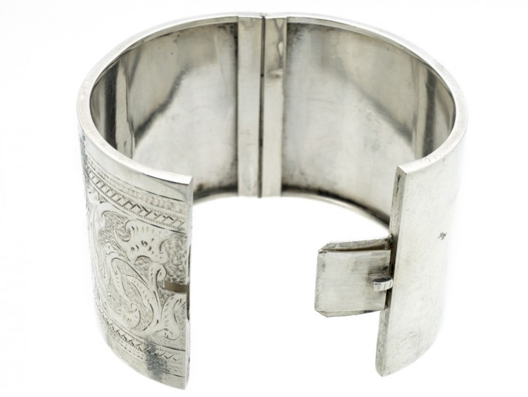 Victorian Wide Engraved Silver Bangle