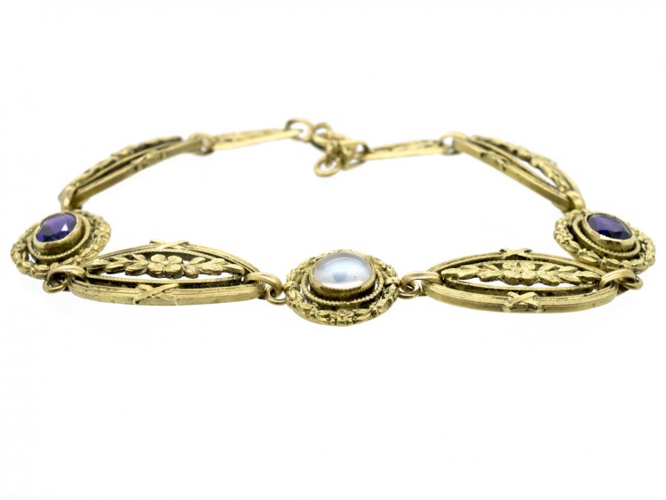 French 18ct Gold Amethyst & Moonstone Belle Epoque Bracelet