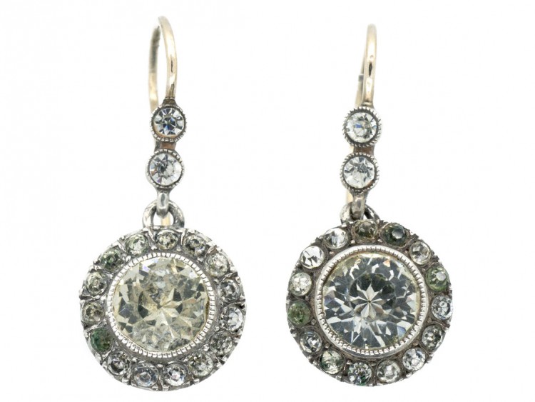 Edwardian Silver & Gold Paste Cluster Drop Earrings