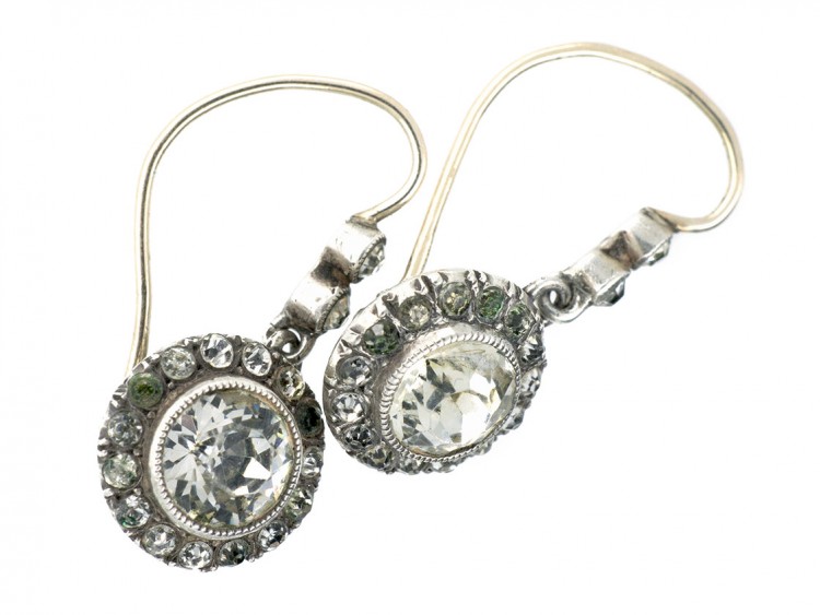 Edwardian Silver & Gold Paste Cluster Drop Earrings
